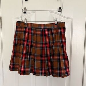 SASSAFRAS Brown Red Checkered Plaid Skirt Size XL 100% Cotton